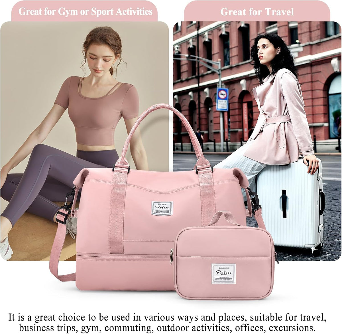 Weekender Bags for Women, Personal Item Travel Bag with Shoes Compartment | Overnight Travel Duffel Bag with Toiletry Bag, Airplane Friendly Carry-On Bag - Colors B