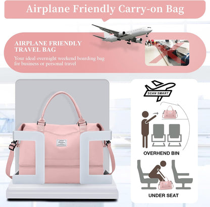 Weekender Bags for Women, Personal Item Travel Bag with Shoes Compartment | Overnight Travel Duffel Bag with Toiletry Bag, Airplane Friendly Carry-On Bag - Colors B