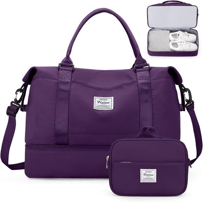 Weekender Bags for Women, Personal Item Travel Bag with Shoes Compartment | Overnight Travel Duffel Bag with Toiletry Bag, Airplane Friendly Carry-On Bag - Colors B