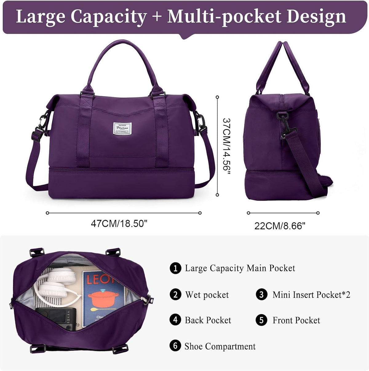 Weekender Bags for Women, Personal Item Travel Bag with Shoes Compartment | Overnight Travel Duffel Bag with Toiletry Bag, Airplane Friendly Carry-On Bag - Colors B