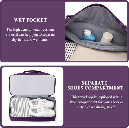 Weekender Bags for Women, Personal Item Travel Bag with Shoes Compartment | Overnight Travel Duffel Bag with Toiletry Bag, Airplane Friendly Carry-On Bag - Colors B
