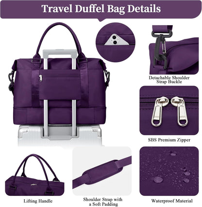 Weekender Bags for Women, Personal Item Travel Bag with Shoes Compartment | Overnight Travel Duffel Bag with Toiletry Bag, Airplane Friendly Carry-On Bag - Colors B