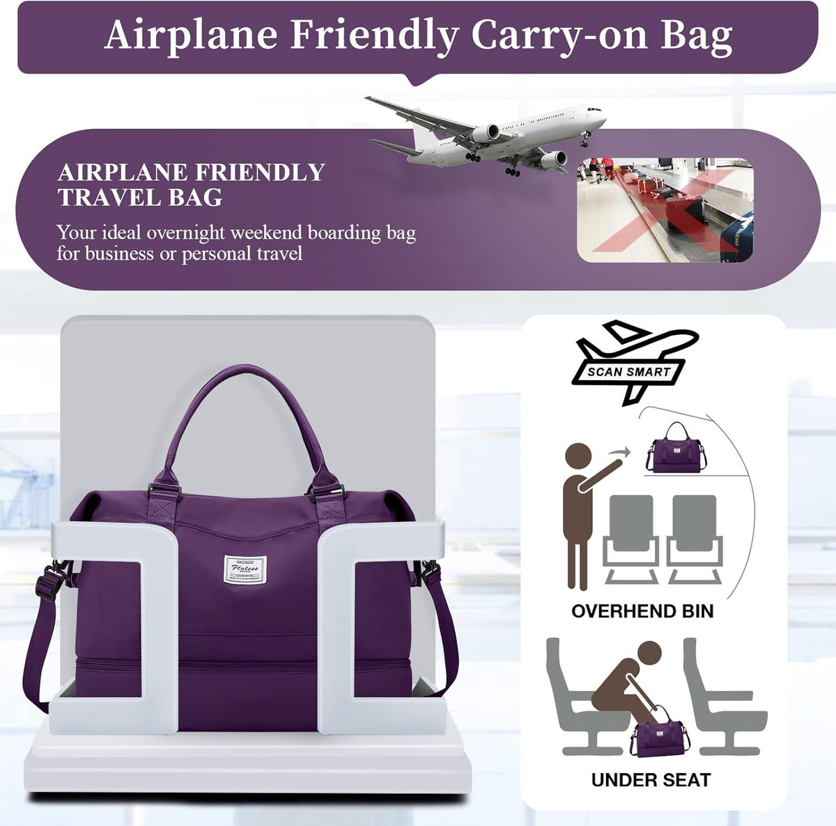 Weekender Bags for Women, Personal Item Travel Bag with Shoes Compartment | Overnight Travel Duffel Bag with Toiletry Bag, Airplane Friendly Carry-On Bag - Colors B