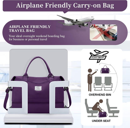 Weekender Bags for Women, Personal Item Travel Bag with Shoes Compartment | Overnight Travel Duffel Bag with Toiletry Bag, Airplane Friendly Carry-On Bag - Colors B