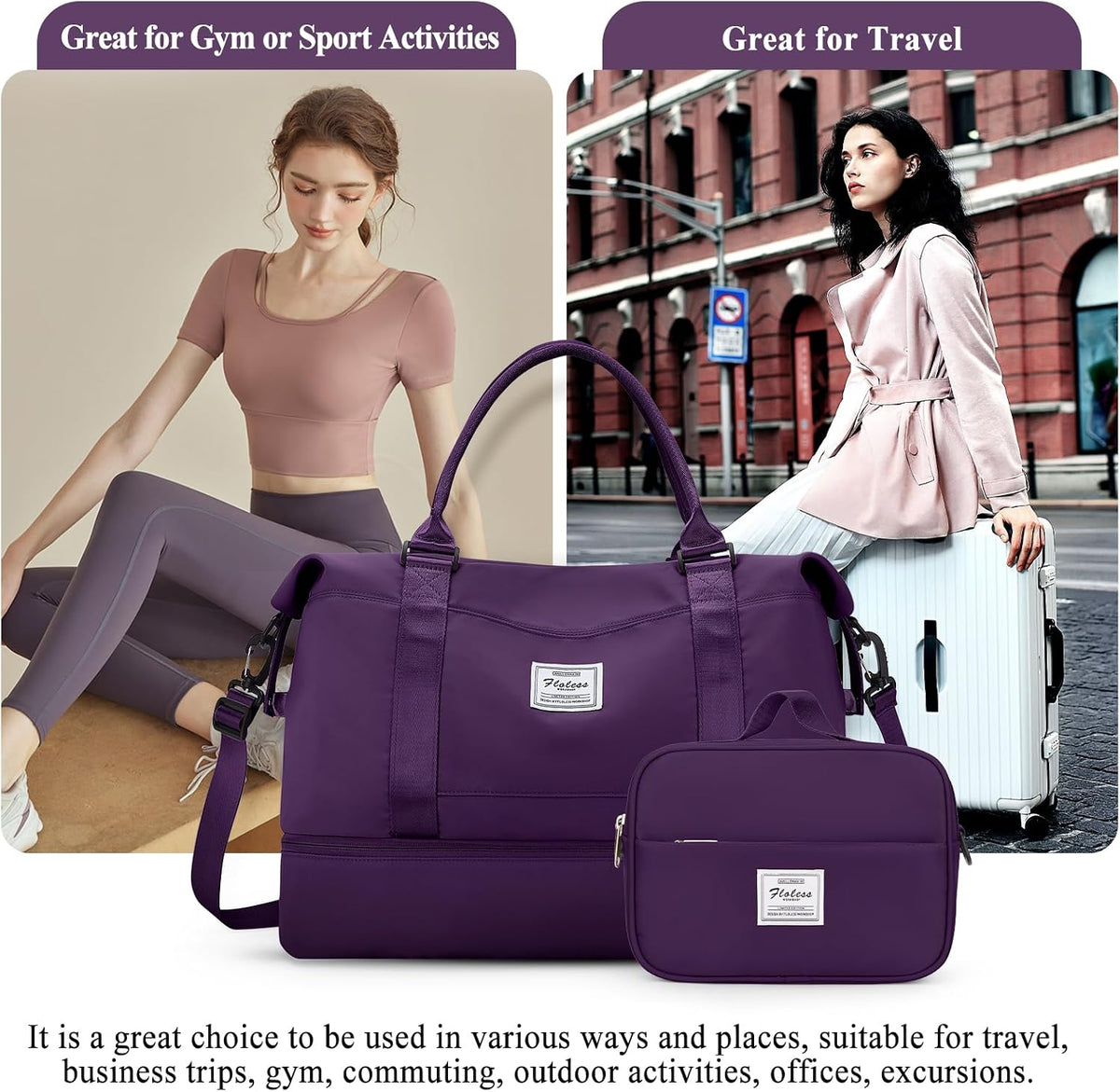 Weekender Bags for Women, Personal Item Travel Bag with Shoes Compartment | Overnight Travel Duffel Bag with Toiletry Bag, Airplane Friendly Carry-On Bag - Colors B