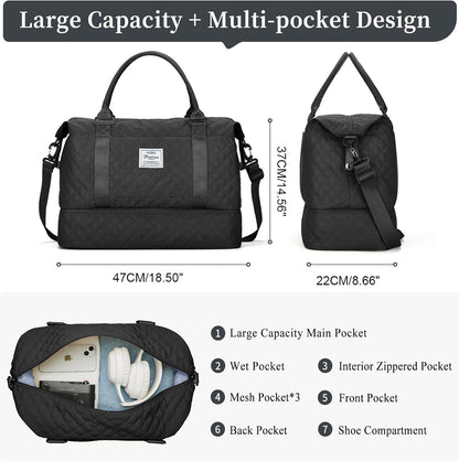 Weekender Bags for Women, Personal Item Travel Bag with Shoes Compartment | Overnight Travel Duffel Bag with Toiletry Bag, Airplane Friendly Carry-On Bag - Colors B