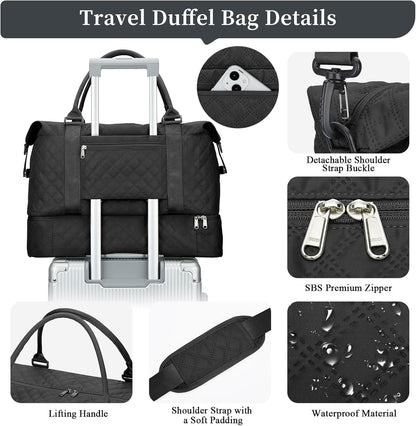Weekender Bags for Women, Personal Item Travel Bag with Shoes Compartment | Overnight Travel Duffel Bag with Toiletry Bag, Airplane Friendly Carry-On Bag - Colors B