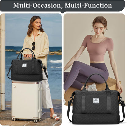 Weekender Bags for Women, Personal Item Travel Bag with Shoes Compartment | Overnight Travel Duffel Bag with Toiletry Bag, Airplane Friendly Carry-On Bag - Colors B