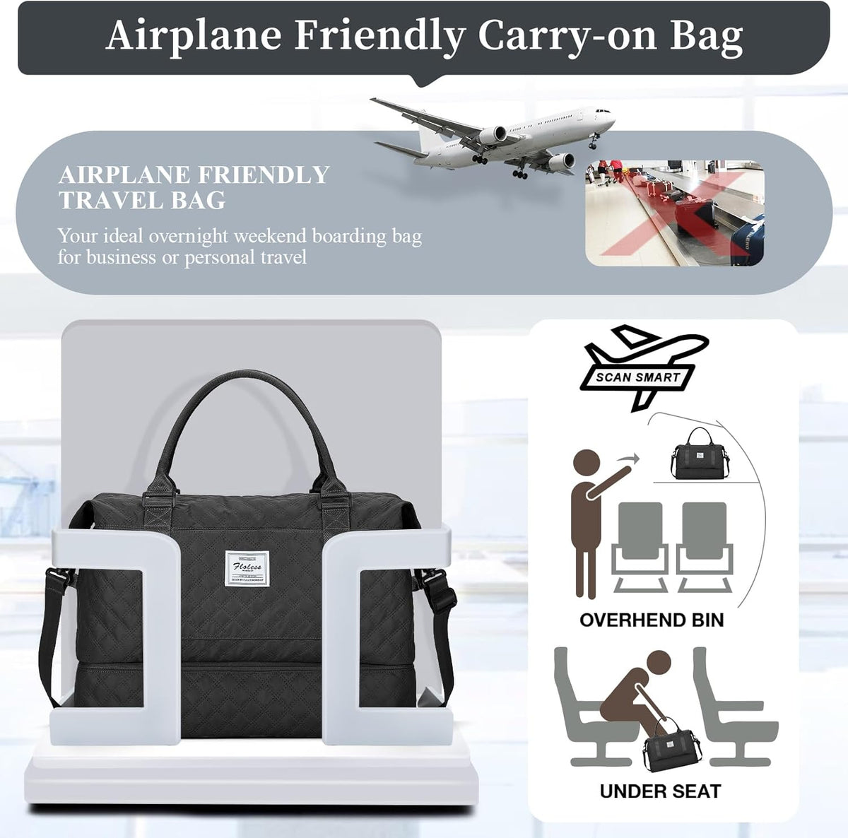 Weekender Bags for Women, Personal Item Travel Bag with Shoes Compartment | Overnight Travel Duffel Bag with Toiletry Bag, Airplane Friendly Carry-On Bag - Colors B