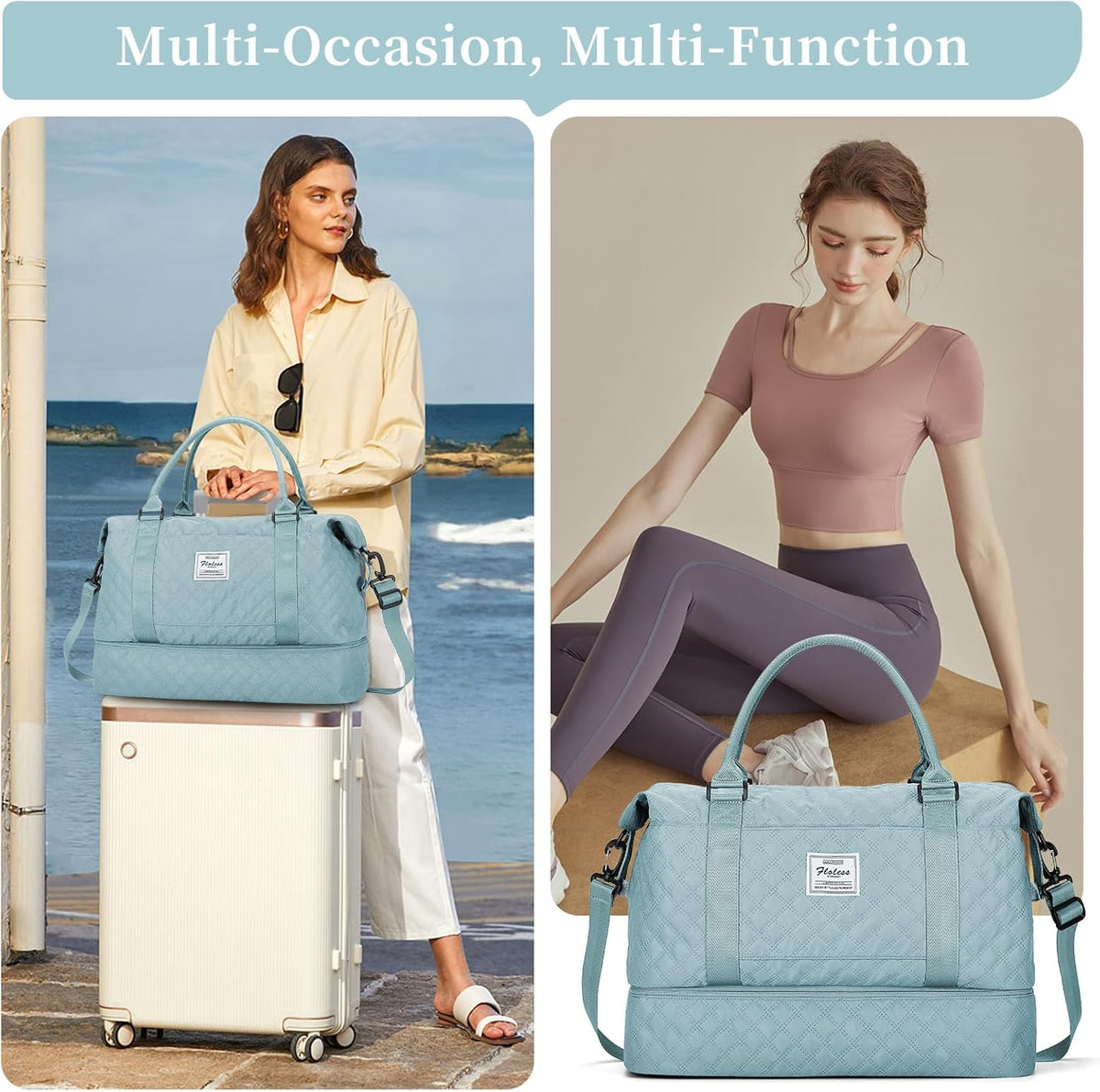 Weekender Bags for Women, Personal Item Travel Bag with Shoes Compartment | Overnight Travel Duffel Bag with Toiletry Bag, Airplane Friendly Carry-On Bag - Colors B