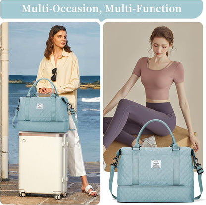 Weekender Bags for Women, Personal Item Travel Bag with Shoes Compartment | Overnight Travel Duffel Bag with Toiletry Bag, Airplane Friendly Carry-On Bag - Colors B