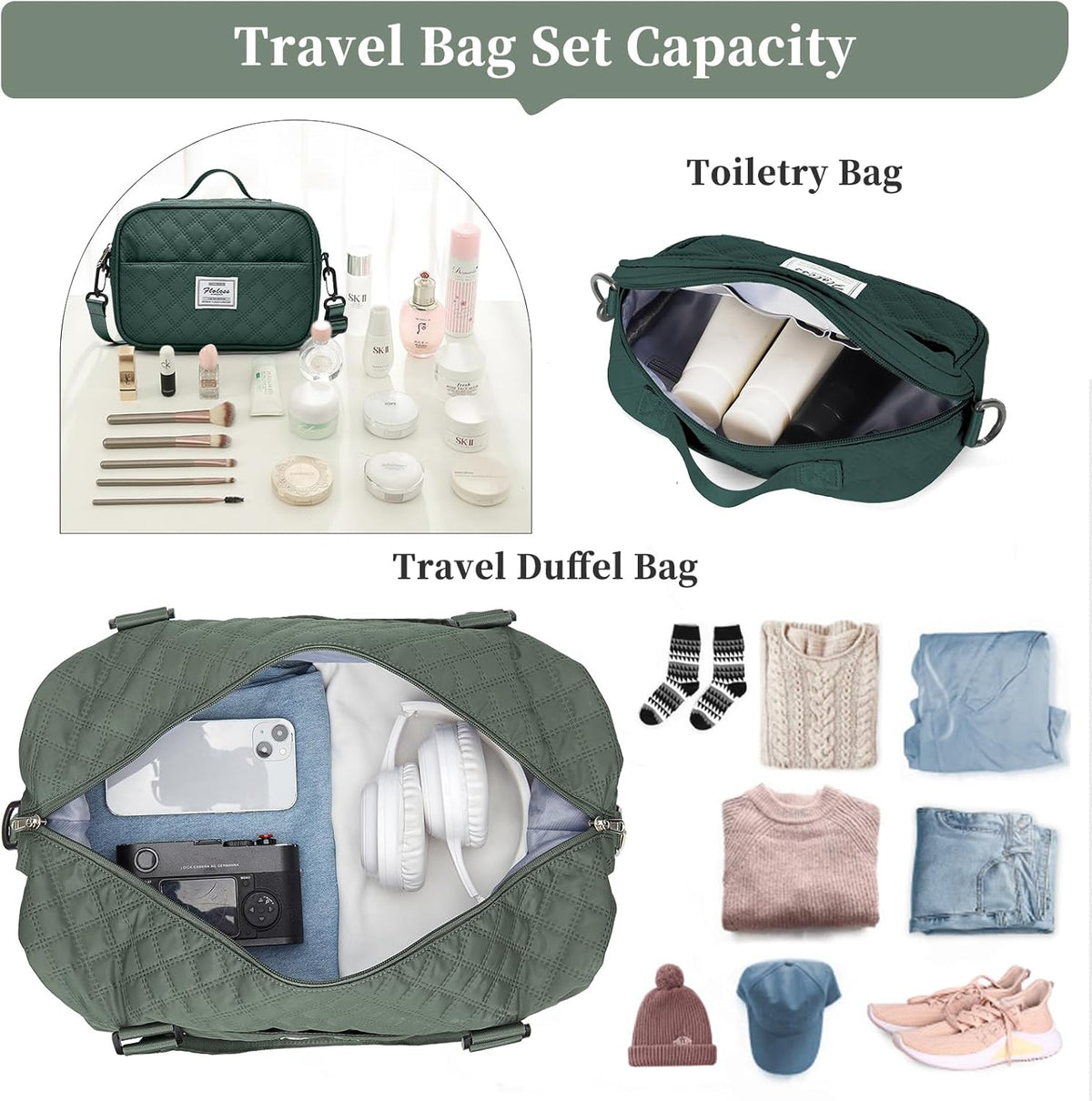Weekender Bags for Women, Personal Item Travel Bag with Shoes Compartment | Overnight Travel Duffel Bag with Toiletry Bag, Airplane Friendly Carry-On Bag - Colors B