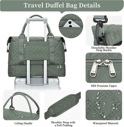 Weekender Bags for Women, Personal Item Travel Bag with Shoes Compartment | Overnight Travel Duffel Bag with Toiletry Bag, Airplane Friendly Carry-On Bag - Colors B
