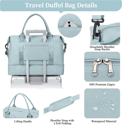 Weekender Bags for Women, Personal Item Travel Bag with Shoes Compartment | Overnight Travel Duffel Bag with Toiletry Bag, Airplane Friendly Carry-On Bag - Colors B