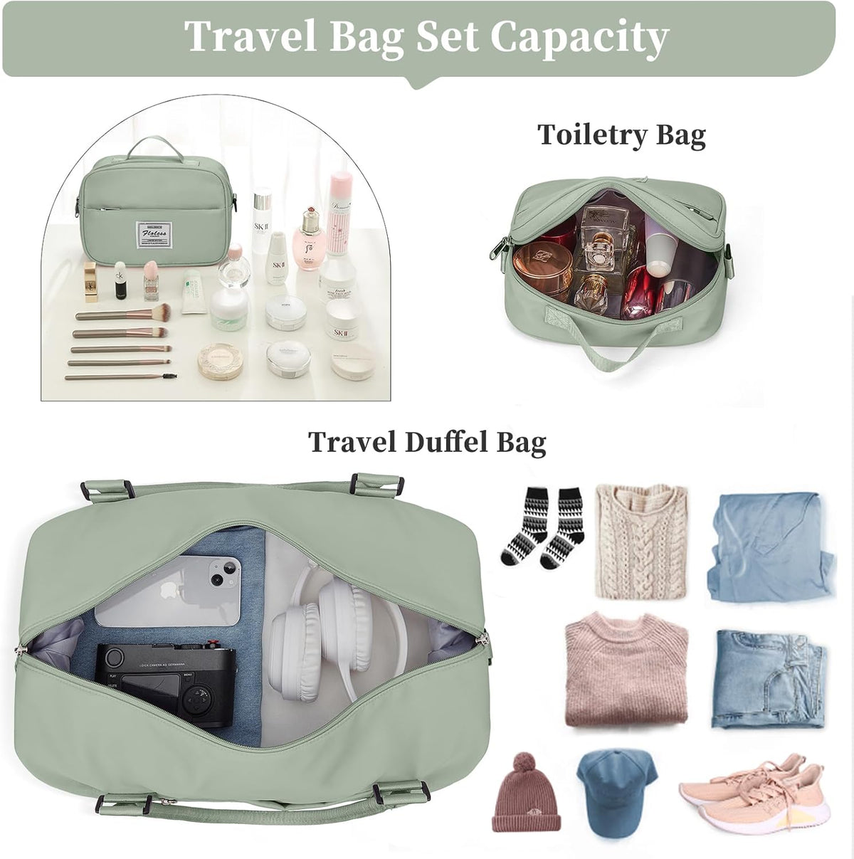 Weekender Bags for Women, Personal Item Travel Bag with Shoes Compartment | Overnight Travel Duffel Bag with Toiletry Bag, Airplane Friendly Carry-On Bag - Colors B