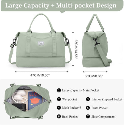 Weekender Bags for Women, Personal Item Travel Bag with Shoes Compartment | Overnight Travel Duffel Bag with Toiletry Bag, Airplane Friendly Carry-On Bag - Colors B