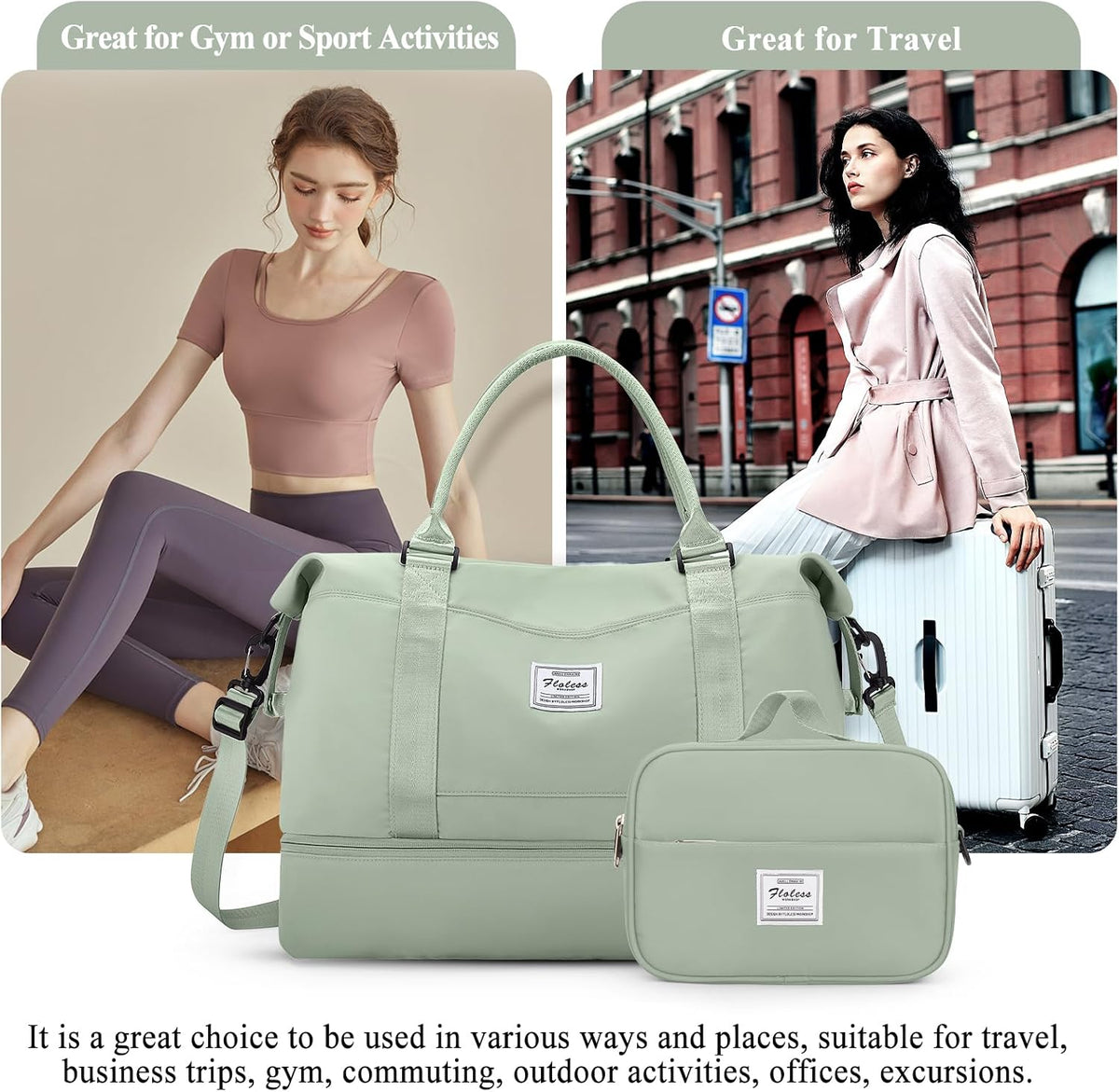 Weekender Bags for Women, Personal Item Travel Bag with Shoes Compartment | Overnight Travel Duffel Bag with Toiletry Bag, Airplane Friendly Carry-On Bag - Colors B