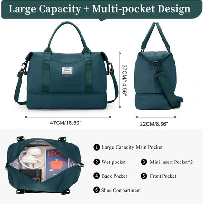 Weekender Bags for Women, Personal Item Travel Bag with Shoes Compartment | Overnight Travel Duffel Bag with Toiletry Bag, Airplane Friendly Carry-On Bag - Colors B