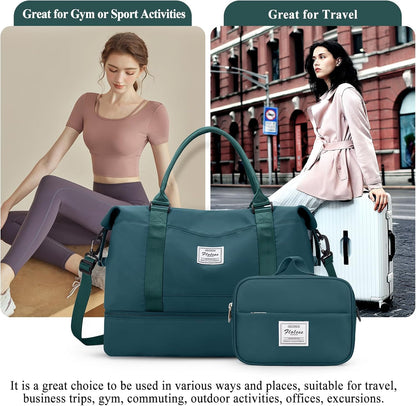 Weekender Bags for Women, Personal Item Travel Bag with Shoes Compartment | Overnight Travel Duffel Bag with Toiletry Bag, Airplane Friendly Carry-On Bag - Colors B