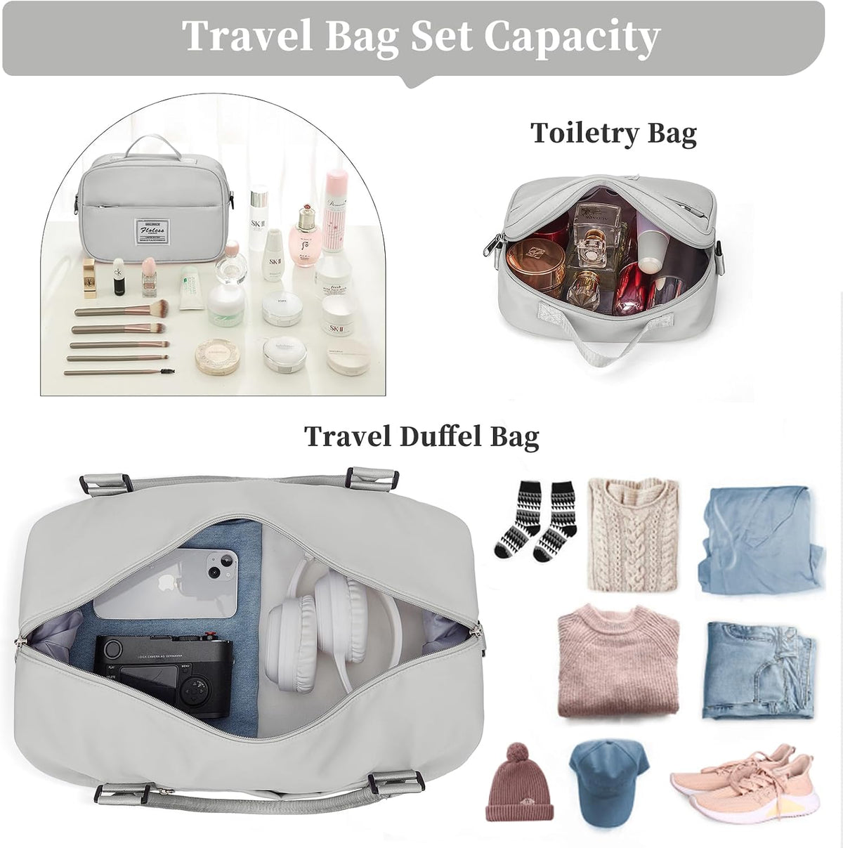 Weekender Bags for Women, Personal Item Travel Bag with Shoes Compartment | Overnight Travel Duffel Bag with Toiletry Bag, Airplane Friendly Carry-On Bag - Colors B