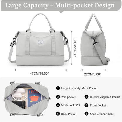 Weekender Bags for Women, Personal Item Travel Bag with Shoes Compartment | Overnight Travel Duffel Bag with Toiletry Bag, Airplane Friendly Carry-On Bag - Colors B
