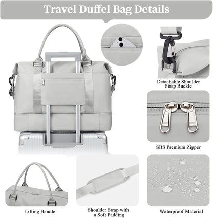 Weekender Bags for Women, Personal Item Travel Bag with Shoes Compartment | Overnight Travel Duffel Bag with Toiletry Bag, Airplane Friendly Carry-On Bag - Colors B