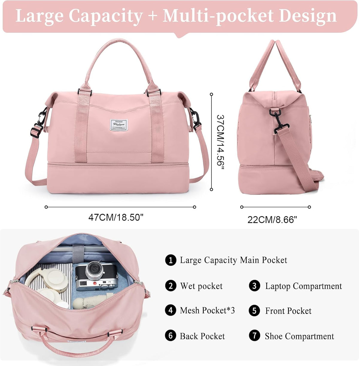 Weekender Bags for Women, Personal Item Travel Bag with Shoes Compartment | Overnight Travel Duffel Bag with Toiletry Bag, Airplane Friendly Carry-On Bag - Colors B