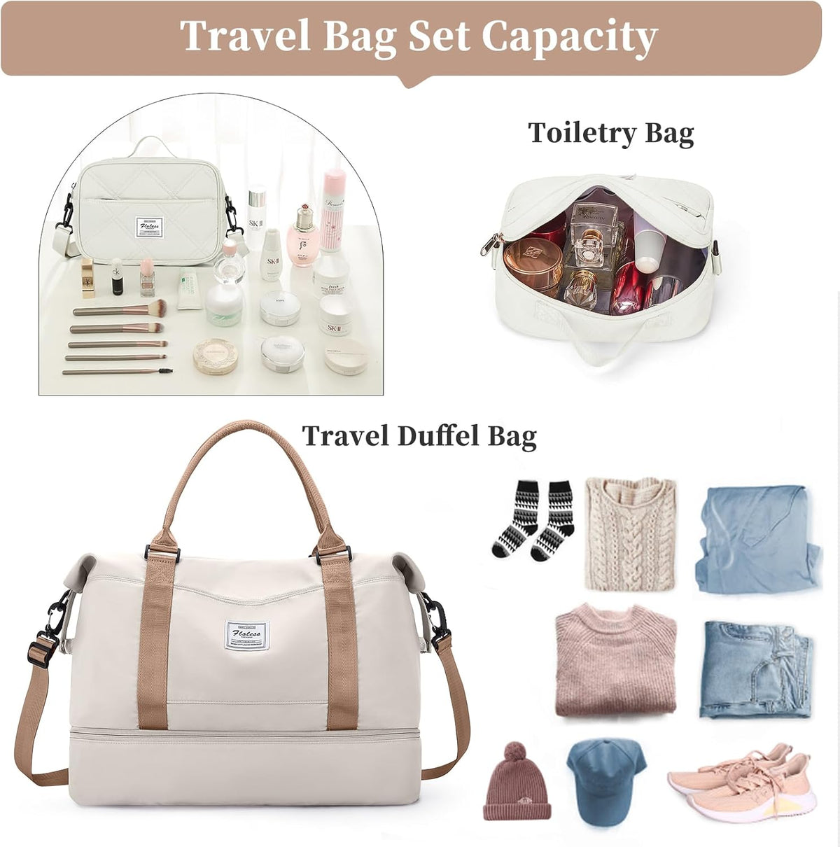 Weekender Bags for Women, Personal Item Travel Bag with Shoes Compartment | Overnight Travel Duffel Bag with Toiletry Bag, Airplane Friendly Carry-On Bag - Colors B