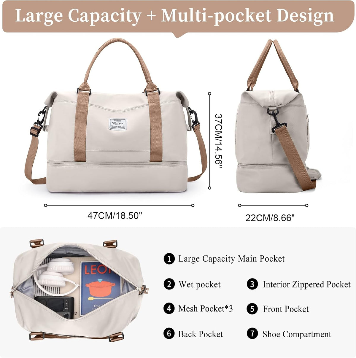 Weekender Bags for Women, Personal Item Travel Bag with Shoes Compartment | Overnight Travel Duffel Bag with Toiletry Bag, Airplane Friendly Carry-On Bag - Colors B
