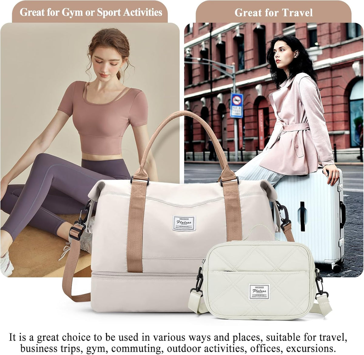 Weekender Bags for Women, Personal Item Travel Bag with Shoes Compartment | Overnight Travel Duffel Bag with Toiletry Bag, Airplane Friendly Carry-On Bag - Colors B