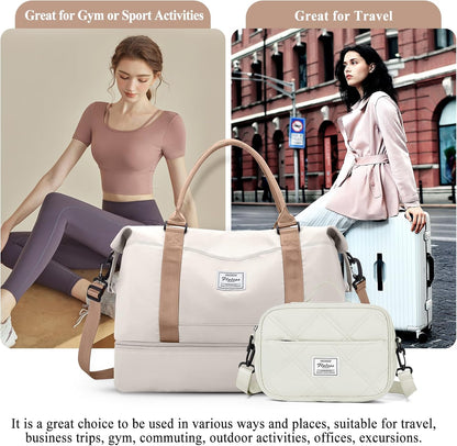 Weekender Bags for Women, Personal Item Travel Bag with Shoes Compartment | Overnight Travel Duffel Bag with Toiletry Bag, Airplane Friendly Carry-On Bag - Colors B