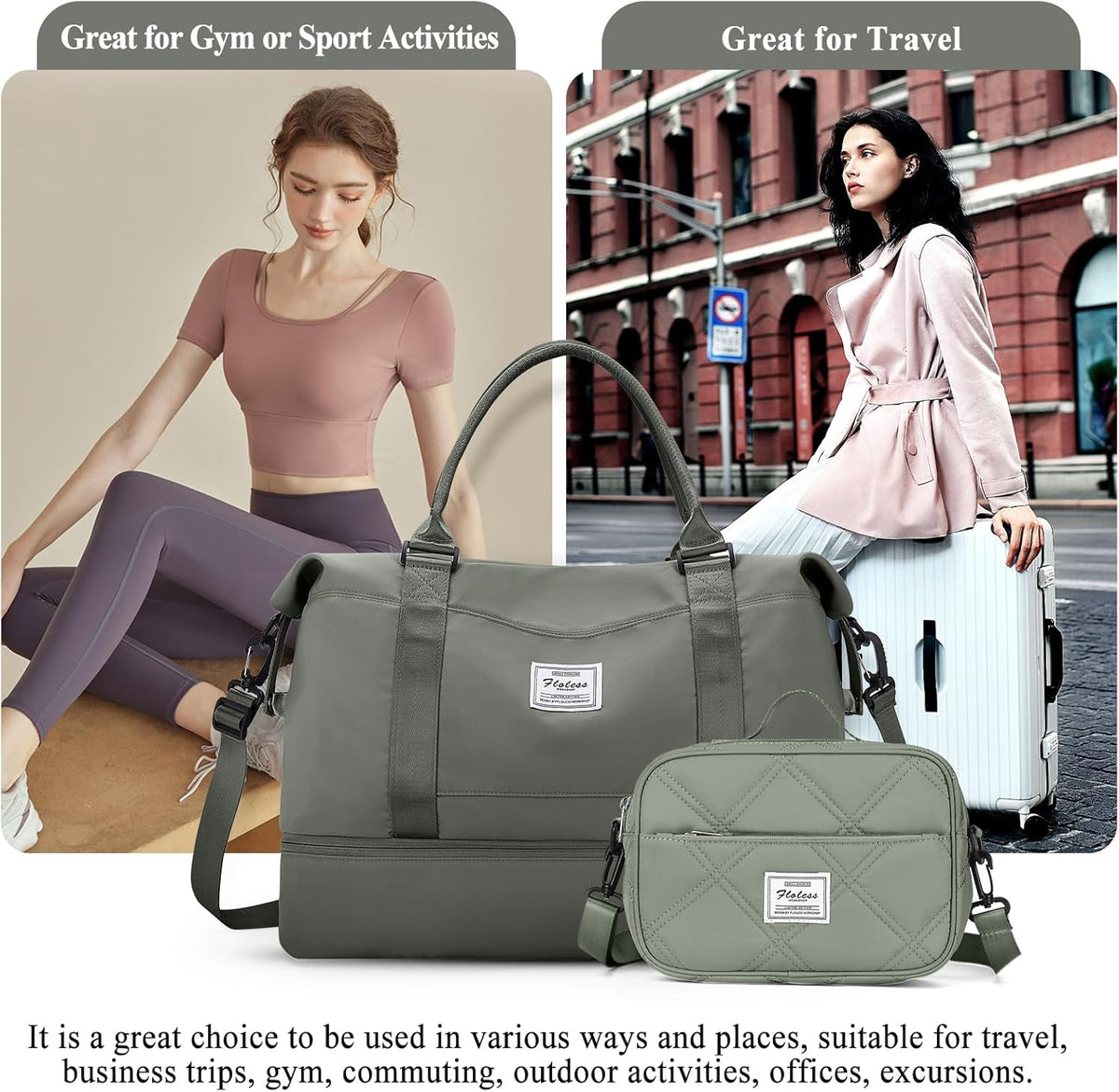 Weekender Bags for Women, Personal Item Travel Bag with Shoes Compartment | Overnight Travel Duffel Bag with Toiletry Bag, Airplane Friendly Carry-On Bag - Colors B