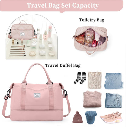 Weekender Bags for Women, Personal Item Travel Bag with Shoes Compartment | Overnight Travel Duffel Bag with Toiletry Bag, Airplane Friendly Carry-On Bag - Colors B
