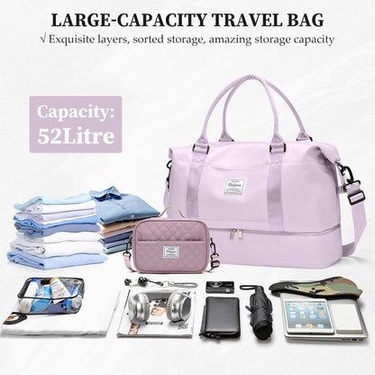 Weekender Bags for Women, Personal Item Travel Bag with Shoes Compartment | Overnight Travel Duffel Bag with Toiletry Bag, Airplane Friendly Carry-On Bag - Colors B