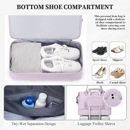Weekender Bags for Women, Personal Item Travel Bag with Shoes Compartment | Overnight Travel Duffel Bag with Toiletry Bag, Airplane Friendly Carry-On Bag - Colors B