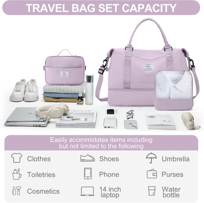 Weekender Bags for Women, Personal Item Travel Bag with Shoes Compartment | Overnight Travel Duffel Bag with Toiletry Bag, Airplane Friendly Carry-On Bag - Colors B