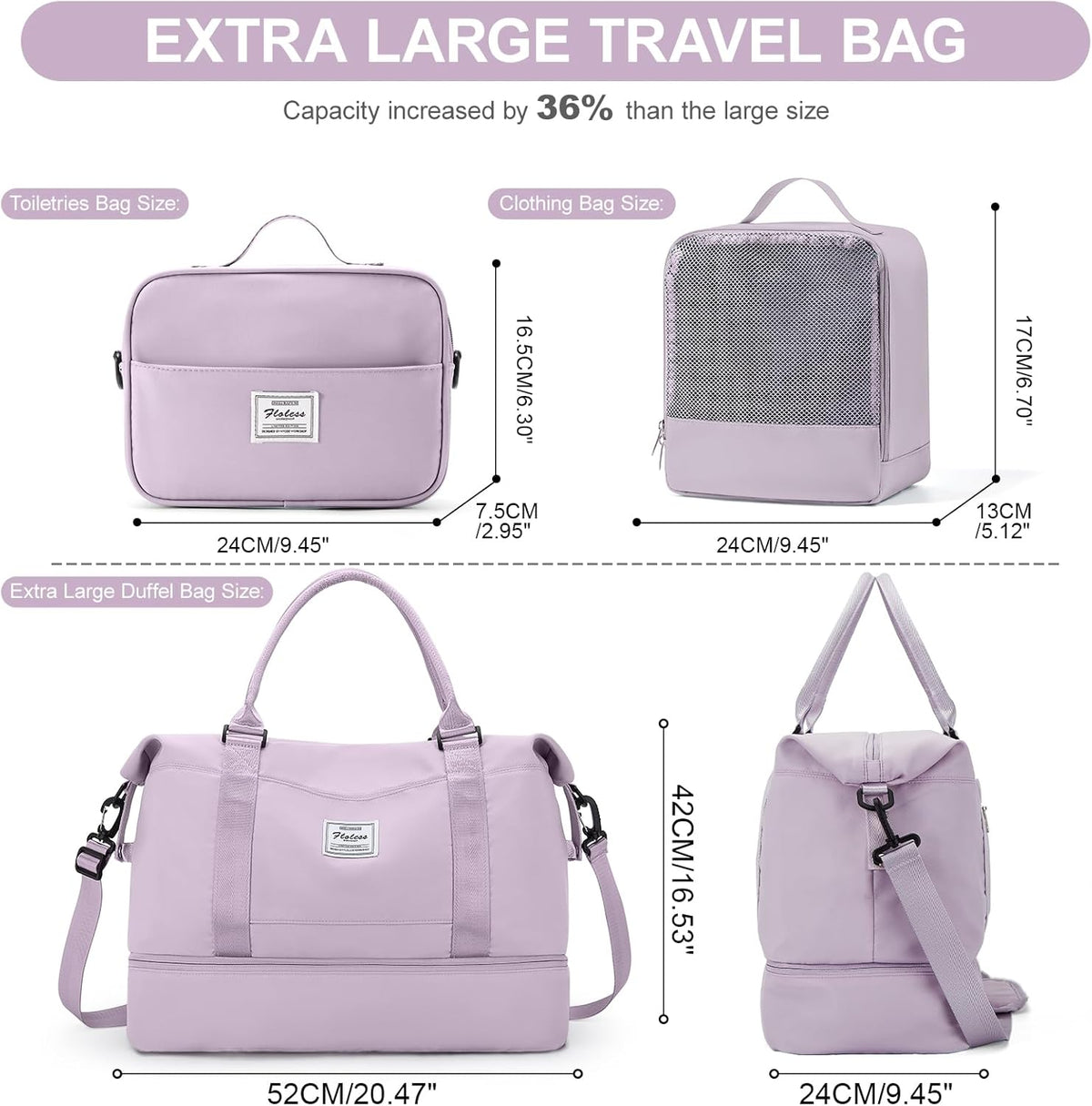 Weekender Bags for Women, Personal Item Travel Bag with Shoes Compartment | Overnight Travel Duffel Bag with Toiletry Bag, Airplane Friendly Carry-On Bag - Colors B