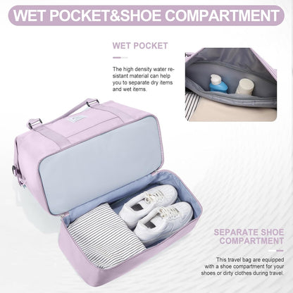 Weekender Bags for Women, Personal Item Travel Bag with Shoes Compartment | Overnight Travel Duffel Bag with Toiletry Bag, Airplane Friendly Carry-On Bag - Colors B