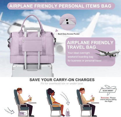 Weekender Bags for Women, Personal Item Travel Bag with Shoes Compartment | Overnight Travel Duffel Bag with Toiletry Bag, Airplane Friendly Carry-On Bag - Colors B
