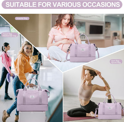 Weekender Bags for Women, Personal Item Travel Bag with Shoes Compartment | Overnight Travel Duffel Bag with Toiletry Bag, Airplane Friendly Carry-On Bag - Colors B