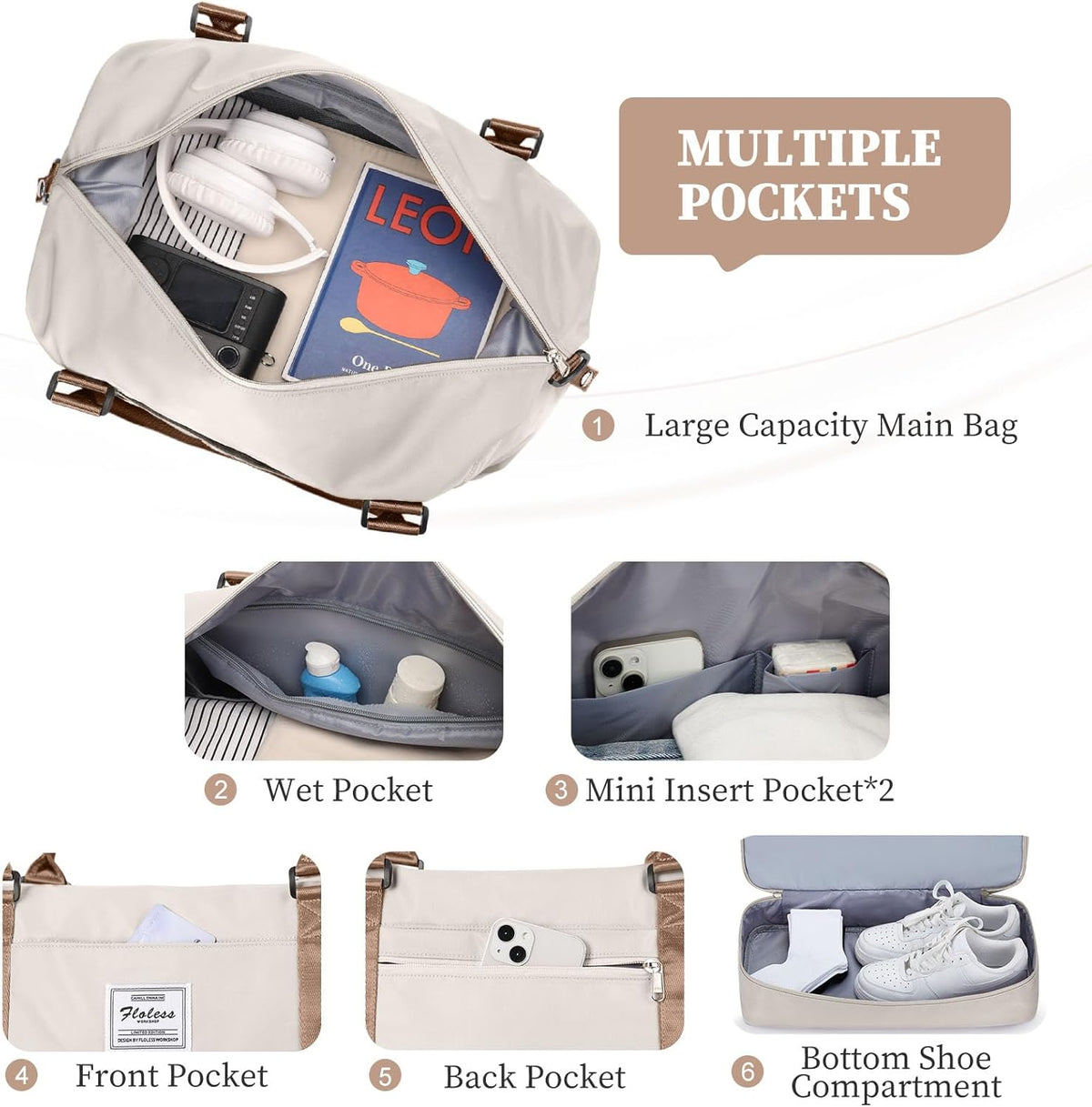 Weekender Bags for Women, Personal Item Travel Bag with Shoes Compartment | Overnight Travel Duffel Bag with Toiletry Bag, Airplane Friendly Carry-On Bag - Colors B