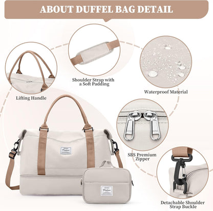 Weekender Bags for Women, Personal Item Travel Bag with Shoes Compartment | Overnight Travel Duffel Bag with Toiletry Bag, Airplane Friendly Carry-On Bag - Colors B