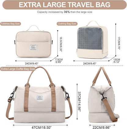 Weekender Bags for Women, Personal Item Travel Bag with Shoes Compartment | Overnight Travel Duffel Bag with Toiletry Bag, Airplane Friendly Carry-On Bag - Colors B