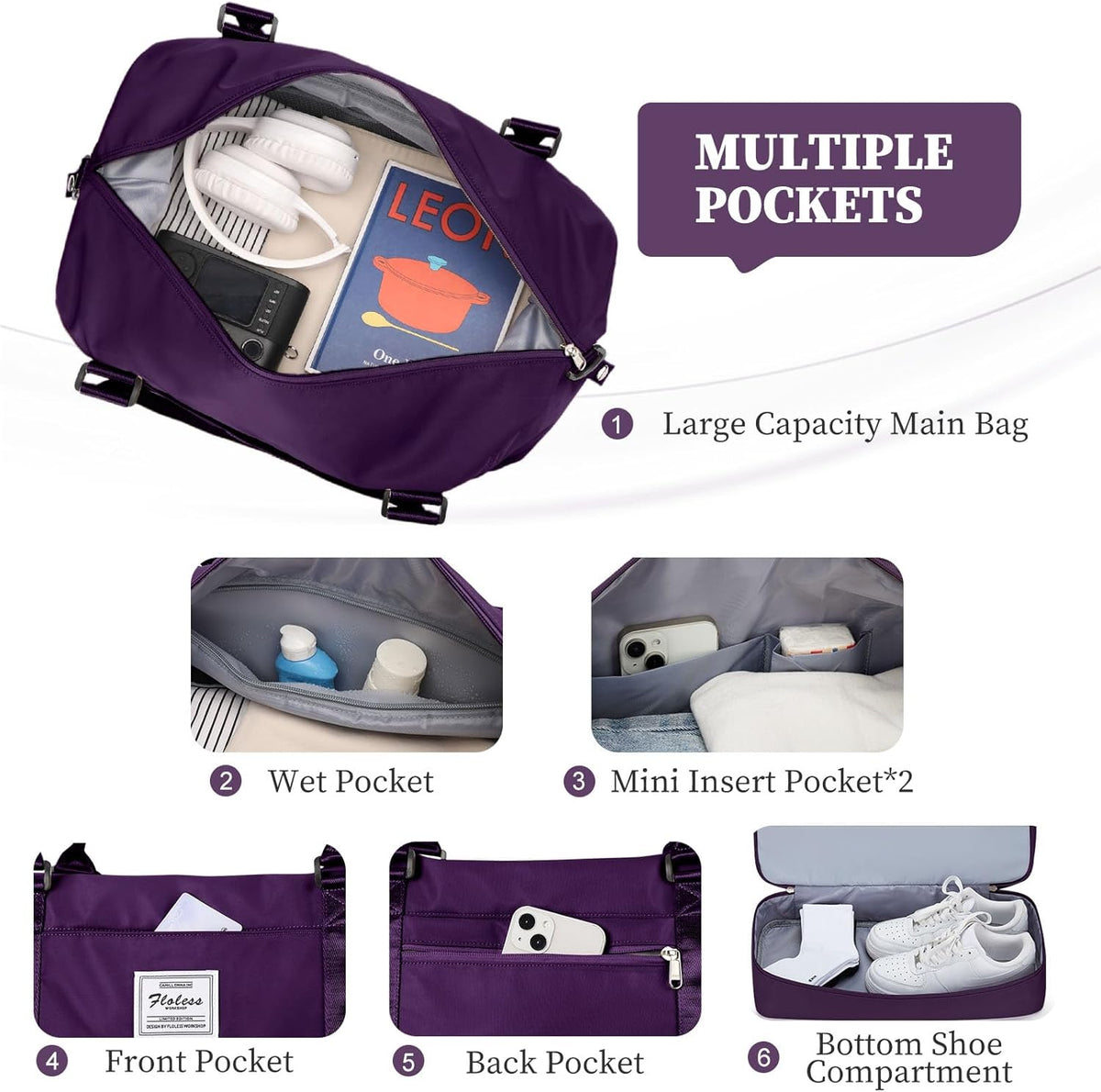 Weekender Bags for Women, Personal Item Travel Bag with Shoes Compartment | Overnight Travel Duffel Bag with Toiletry Bag, Airplane Friendly Carry-On Bag - Colors B