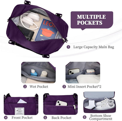 Weekender Bags for Women, Personal Item Travel Bag with Shoes Compartment | Overnight Travel Duffel Bag with Toiletry Bag, Airplane Friendly Carry-On Bag - Colors B
