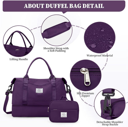 Weekender Bags for Women, Personal Item Travel Bag with Shoes Compartment | Overnight Travel Duffel Bag with Toiletry Bag, Airplane Friendly Carry-On Bag - Colors B