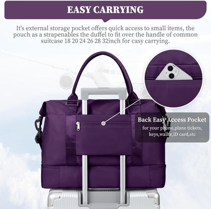 Weekender Bags for Women, Personal Item Travel Bag with Shoes Compartment | Overnight Travel Duffel Bag with Toiletry Bag, Airplane Friendly Carry-On Bag - Colors B