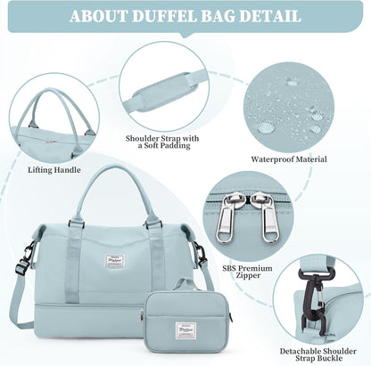 Weekender Bags for Women, Personal Item Travel Bag with Shoes Compartment | Overnight Travel Duffel Bag with Toiletry Bag, Airplane Friendly Carry-On Bag - Colors B