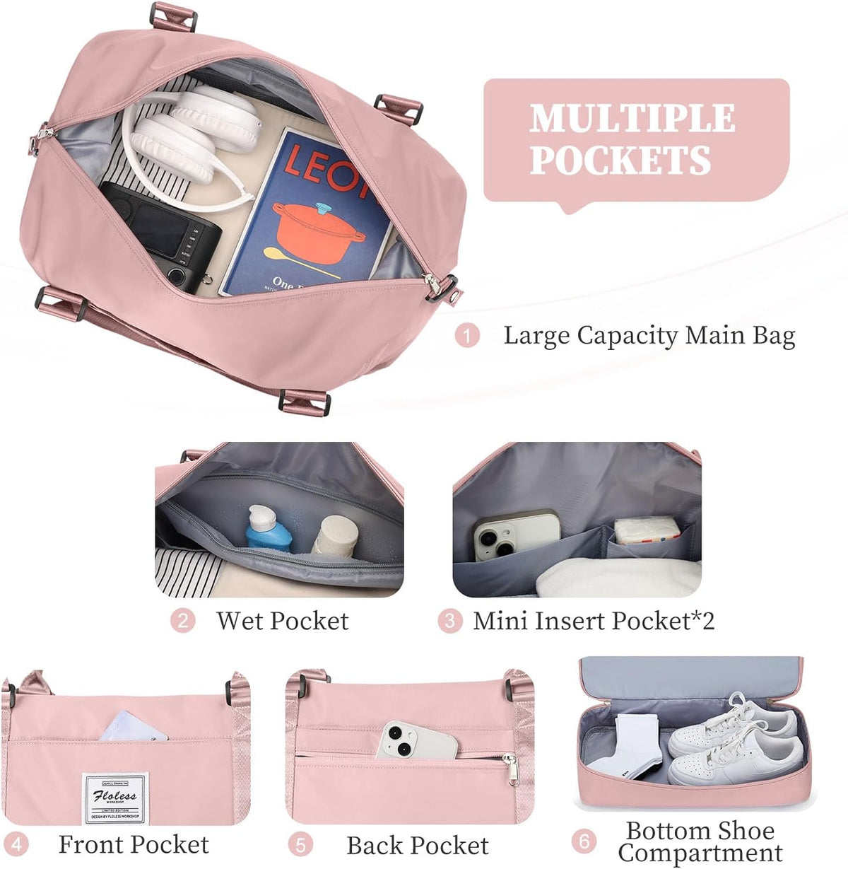 Weekender Bags for Women, Personal Item Travel Bag with Shoes Compartment | Overnight Travel Duffel Bag with Toiletry Bag, Airplane Friendly Carry-On Bag - Colors B