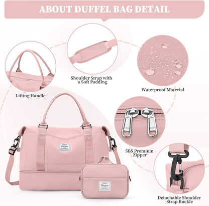Weekender Bags for Women, Personal Item Travel Bag with Shoes Compartment | Overnight Travel Duffel Bag with Toiletry Bag, Airplane Friendly Carry-On Bag - Colors B